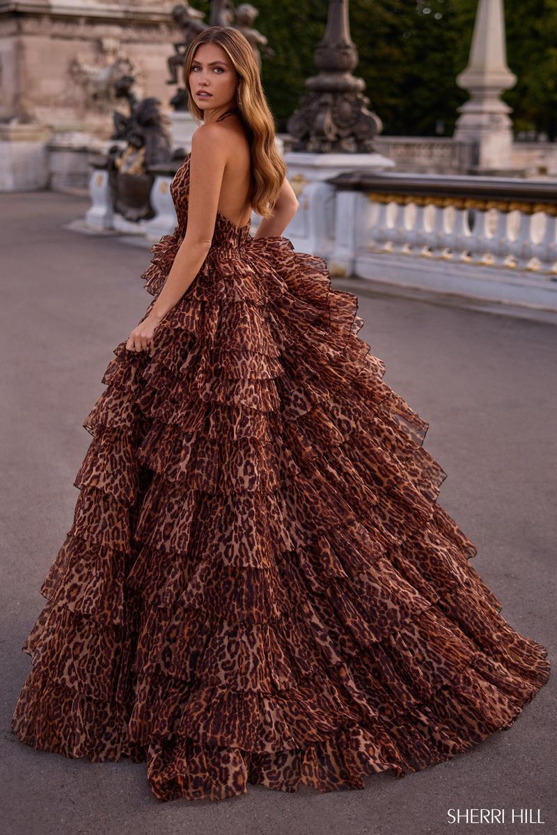 Sherri Hill Halter Ruffle Cheetah Print Prom Dress 57488 - Image 2