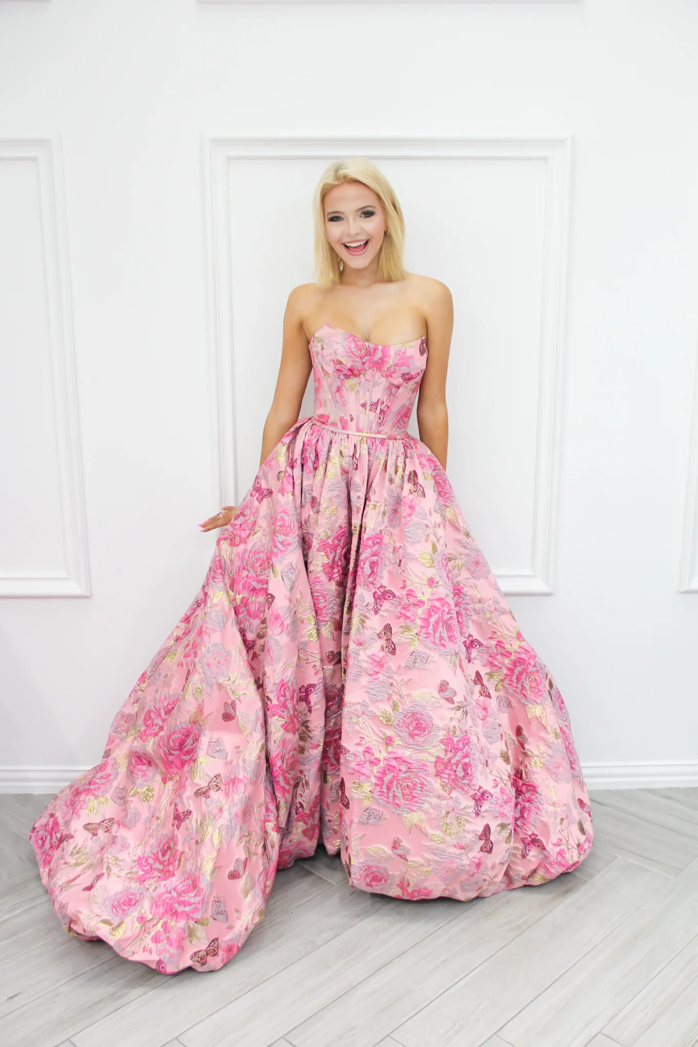 Sherri Hill Strapless Brocade Ball Gown Dress 57515 - Image 4