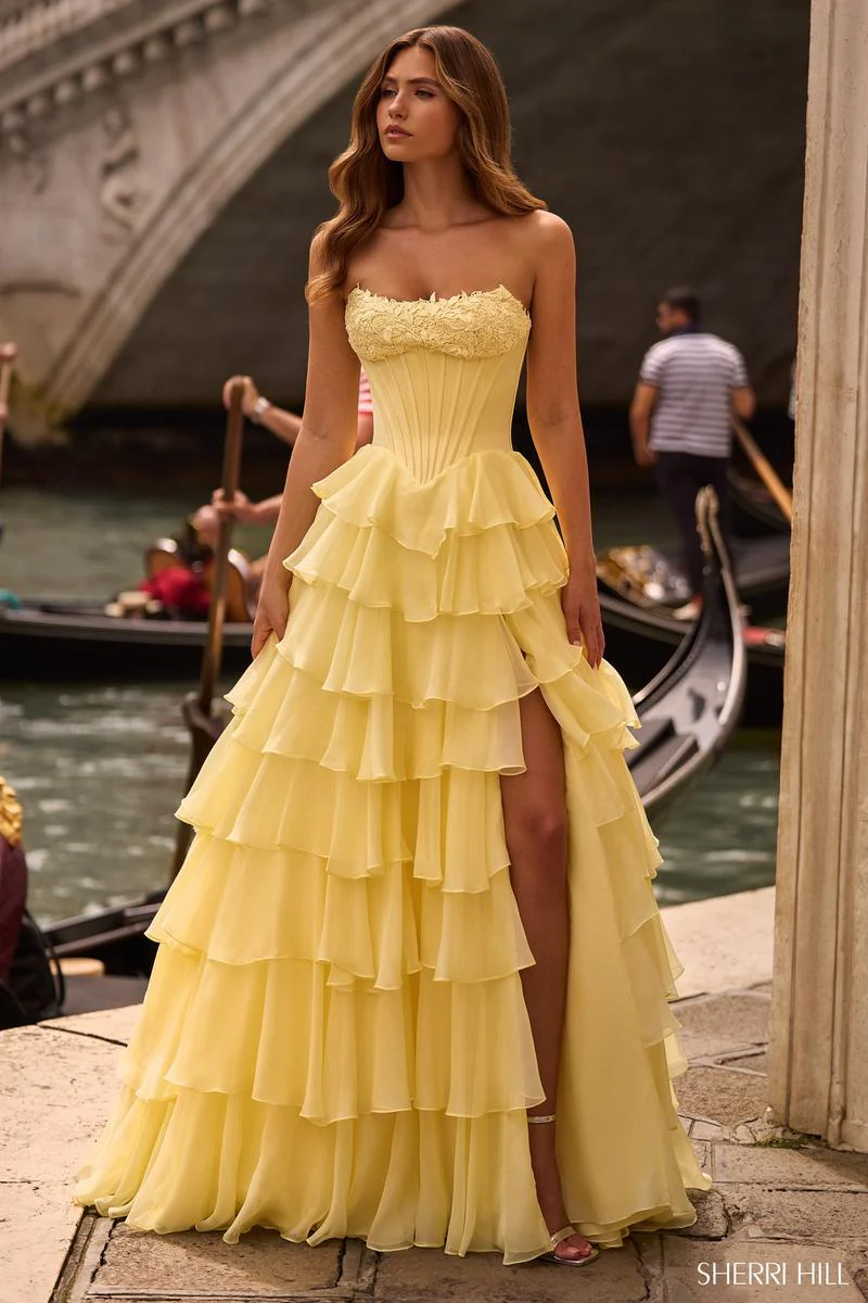 Sherri Hill Lovely Strapless Ruffle Prom Dress 57541