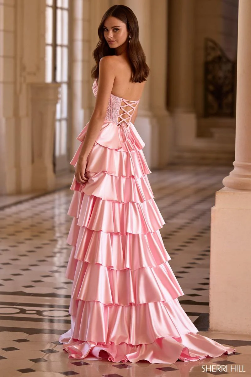 Sherri Hill Strapless Satin Ruffle Corset Prom Dress 57556 - Image 2