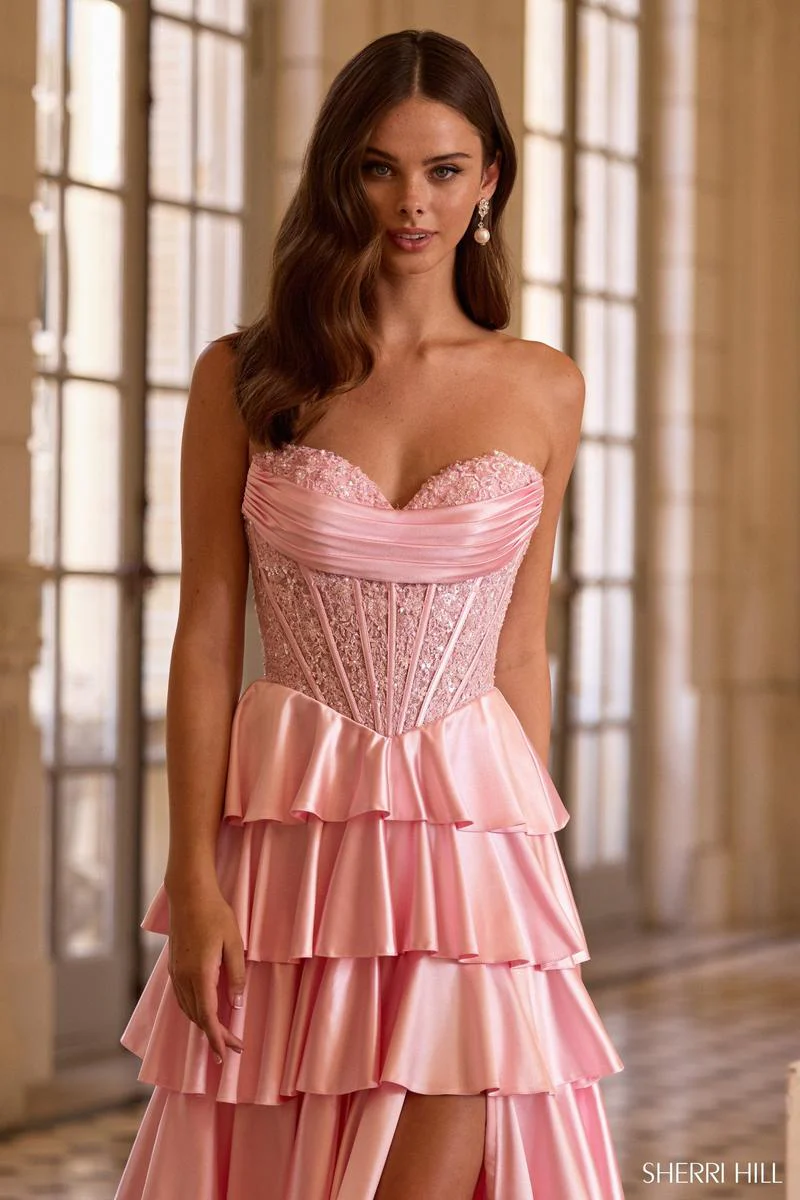 Sherri Hill Strapless Satin Ruffle Corset Prom Dress 57556 - Image 3