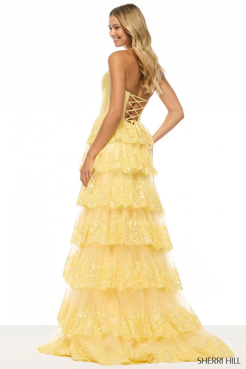 Sherri Hill Halter Lace Ruffle Prom Dress 57566 - Image 2