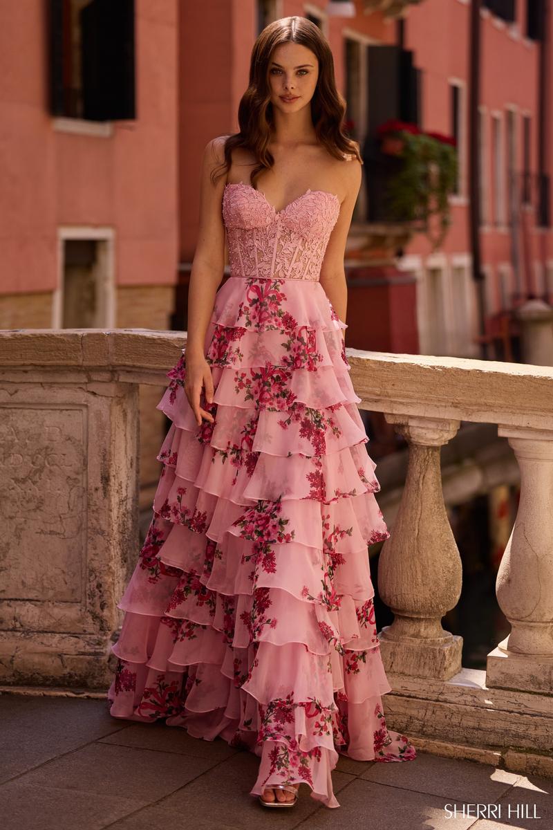 Sherri Hill Lace Corset Floral Prom Dress 57569 - Image 3