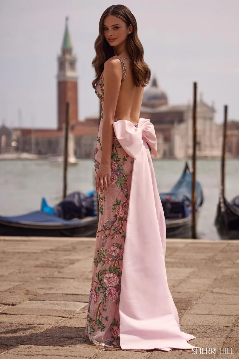 Sherri Hill Floral Open Back Prom Dress 57601