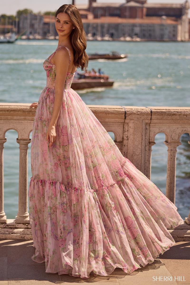Sherri Hill Illusion Floral Print Prom Dress 57628 - Image 2