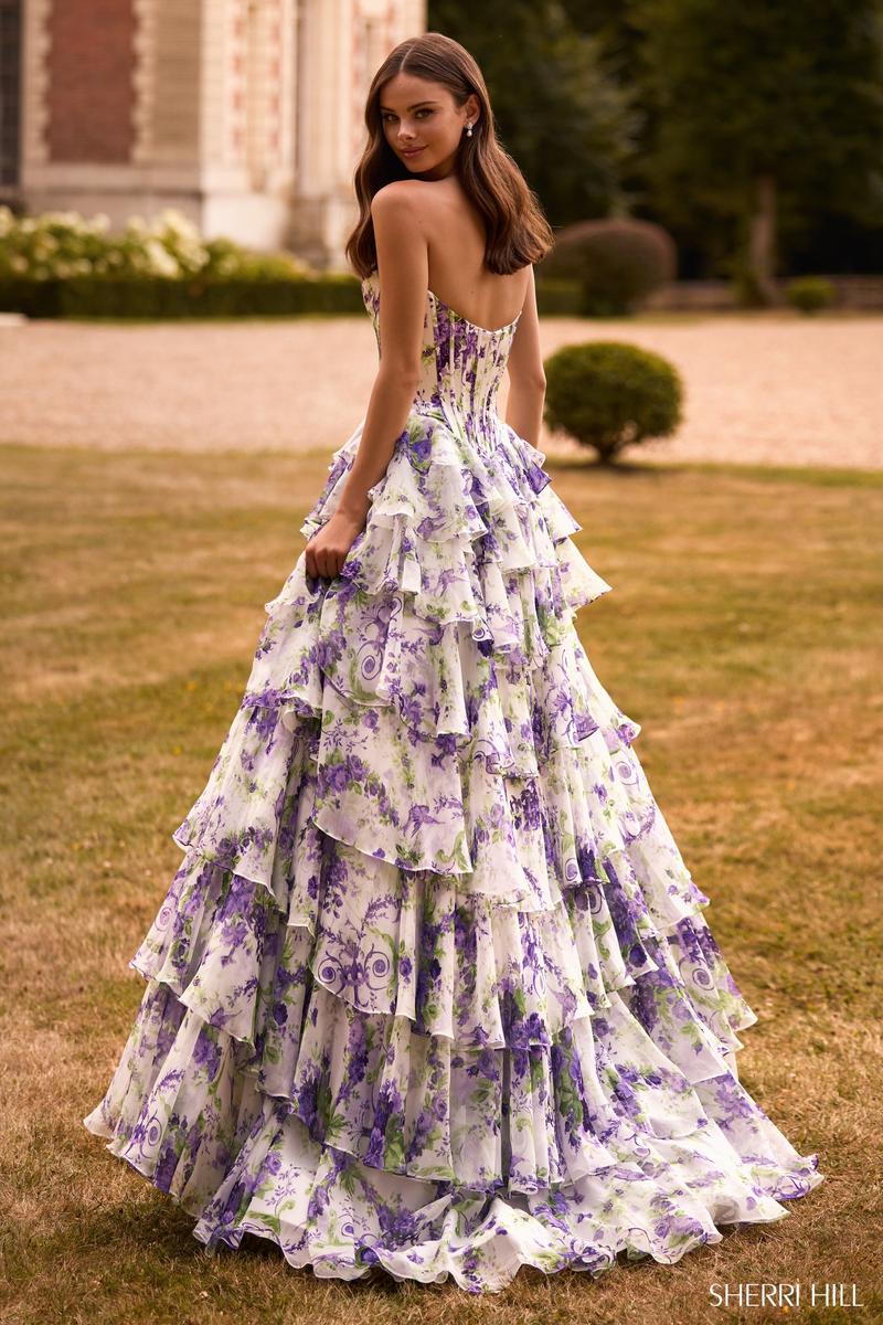 Sherri Hill Purple Print Prom Dress 57692 - Image 2