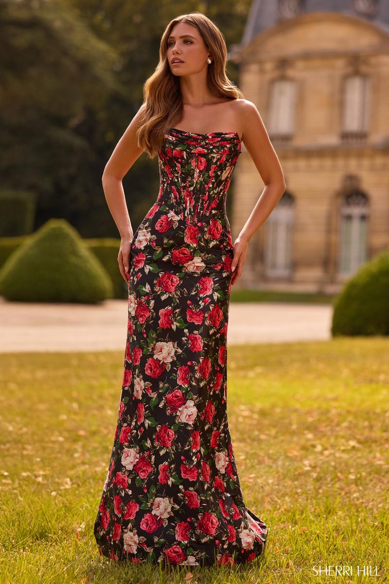 Sherri Hill Fitted Floral Corset Prom Dress 57719