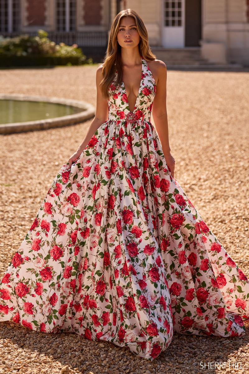 Sheri Hill Floral Print Halter Prom Dress 57726 - Image 2