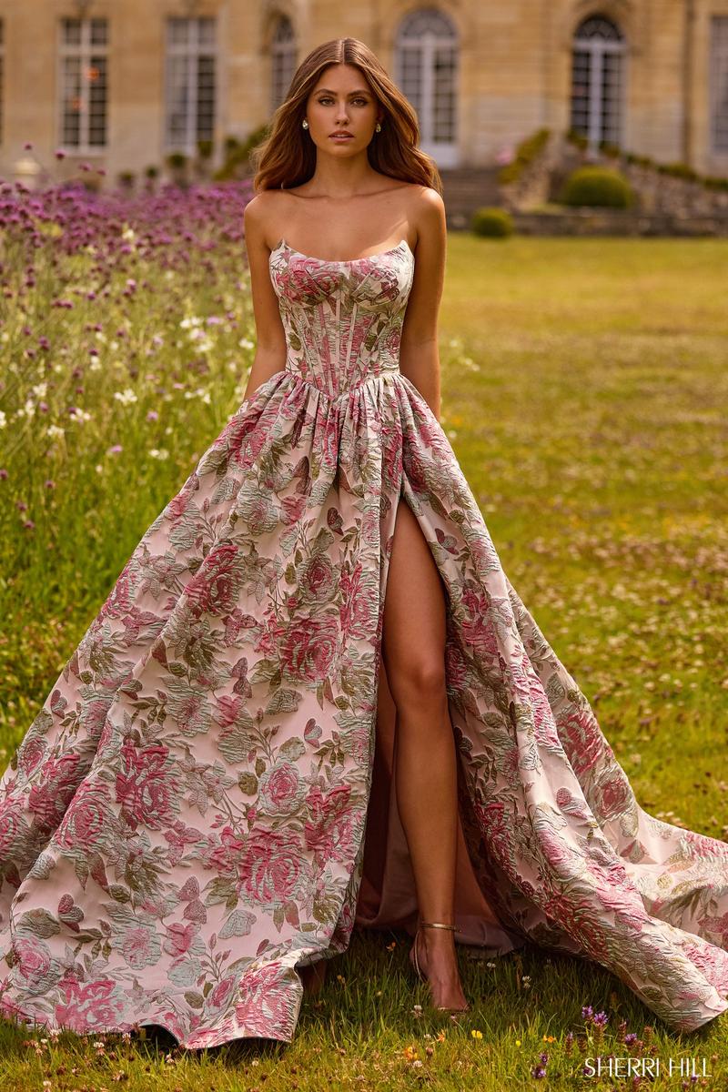 Sherri Hill Strapless Brocade Prom Dress 57757