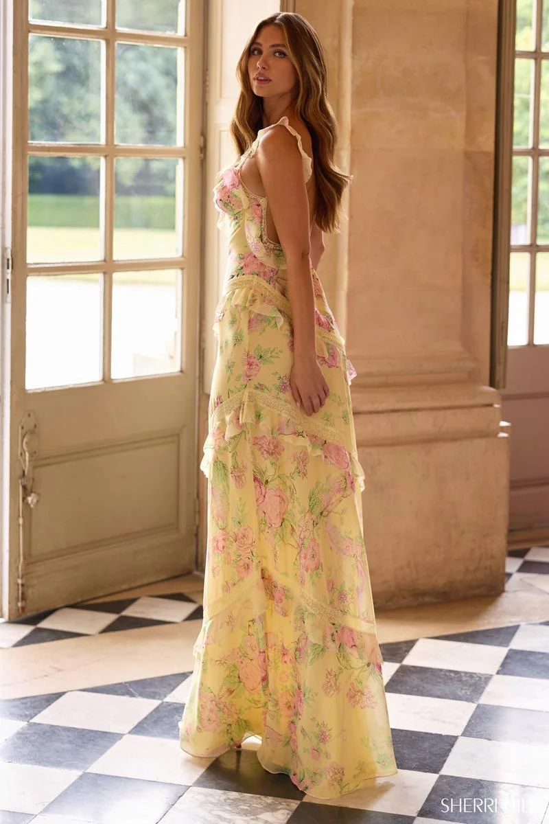Sherri Hill Floral Print Ruffle Prom Dress 57782 - Image 5