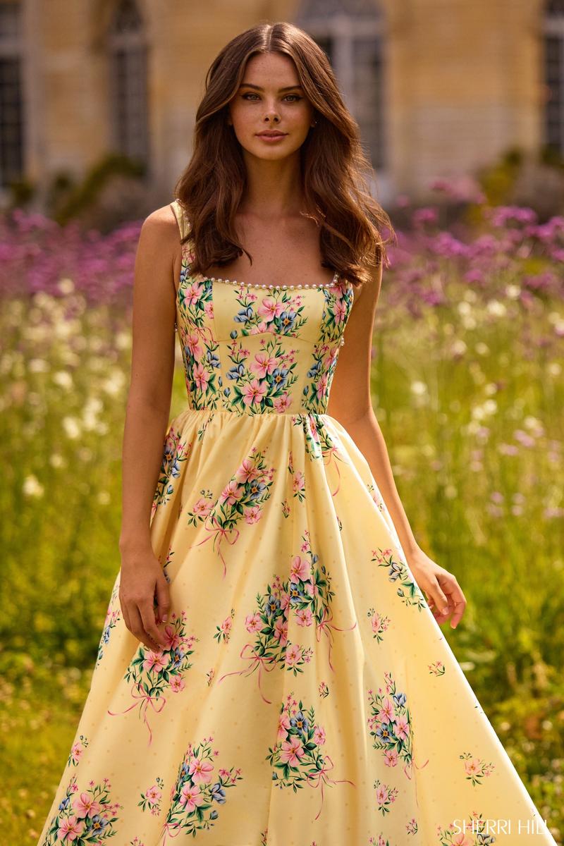 Sherri Hill Floral Print Ball Gown Dress 57783 - Image 3