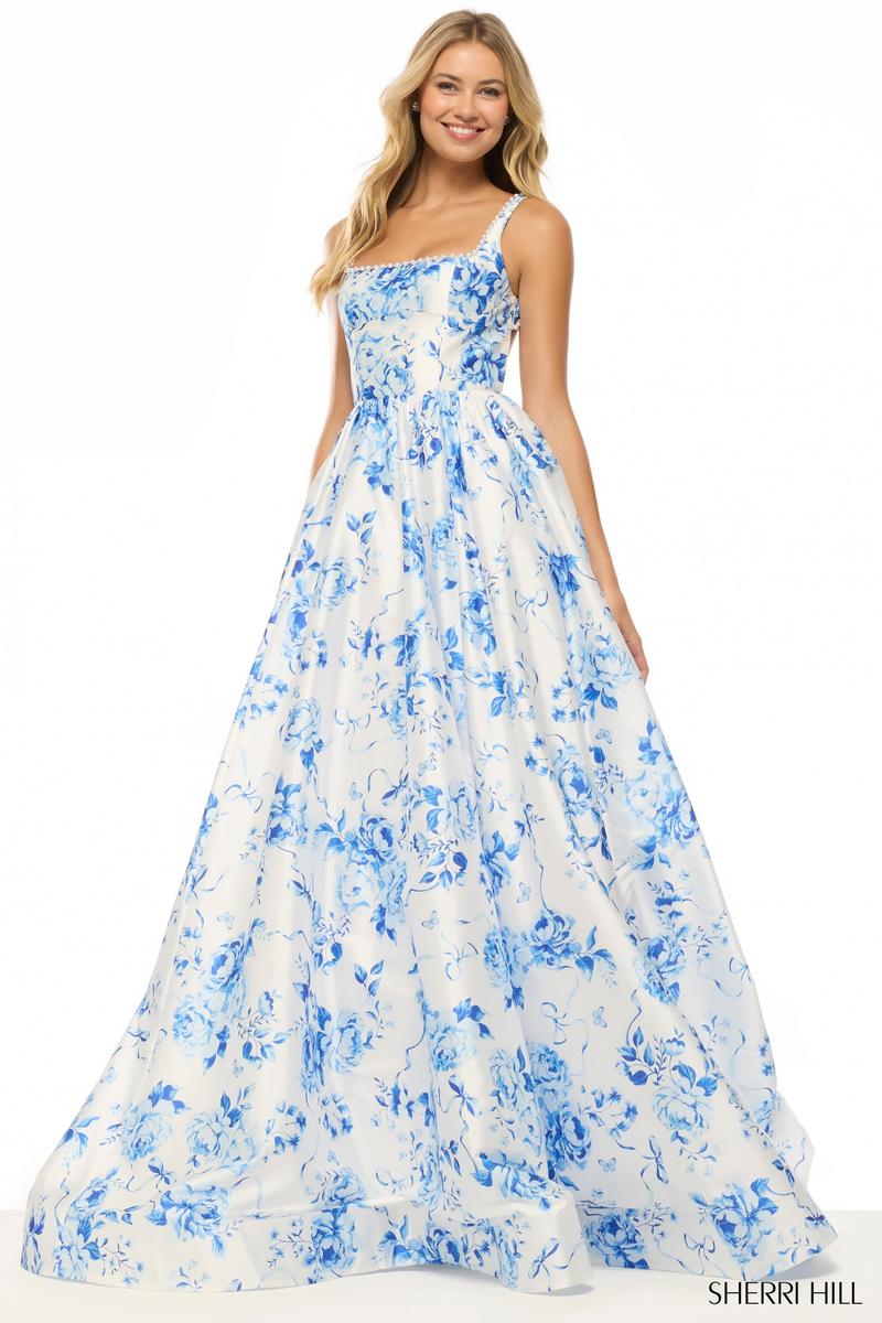 Sherri Hill A-Line Floral Print Prom Dress 57789 - Image 3