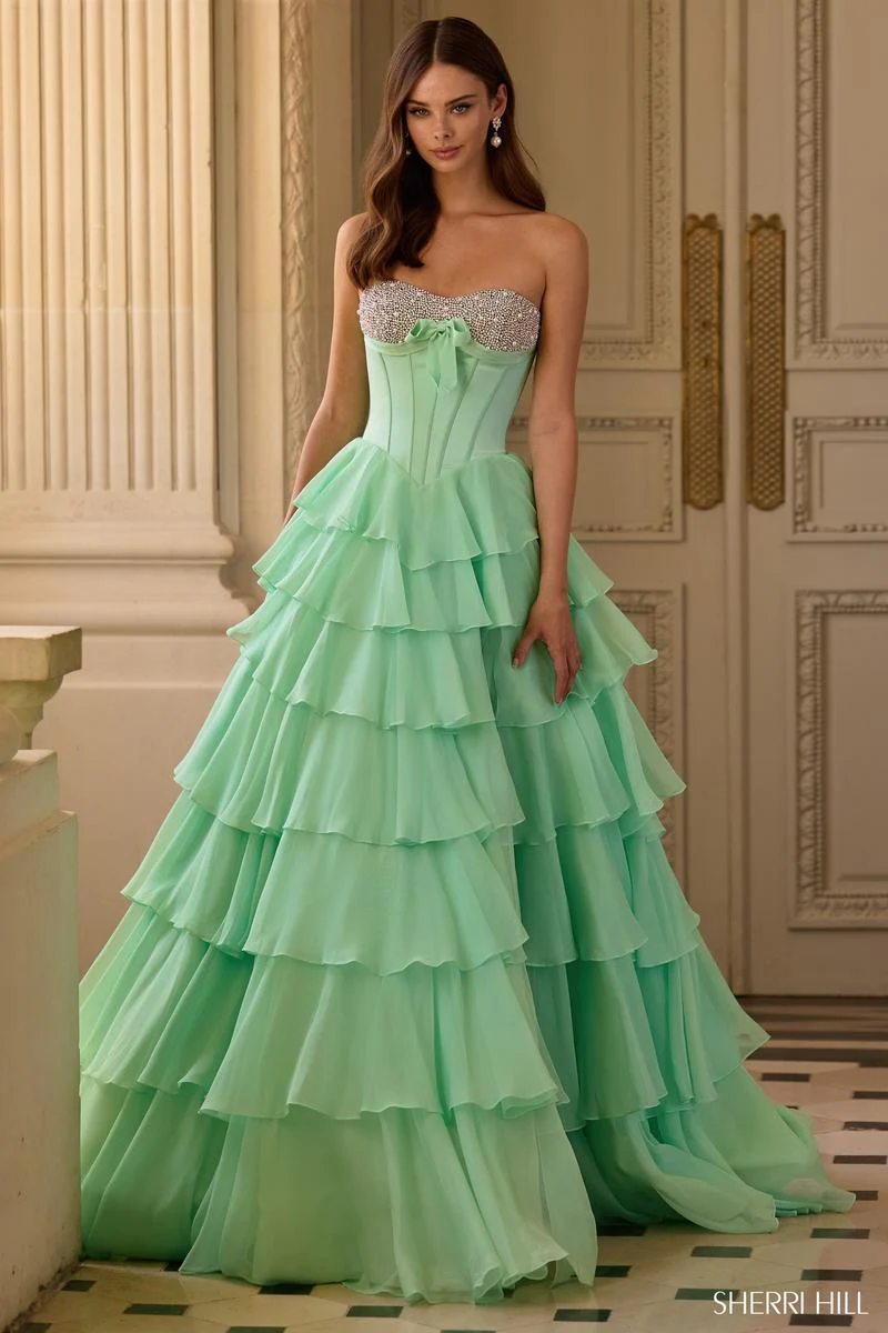 Sherri Hill Ruffle Corset Long Prom Dress 57799 - Image 3