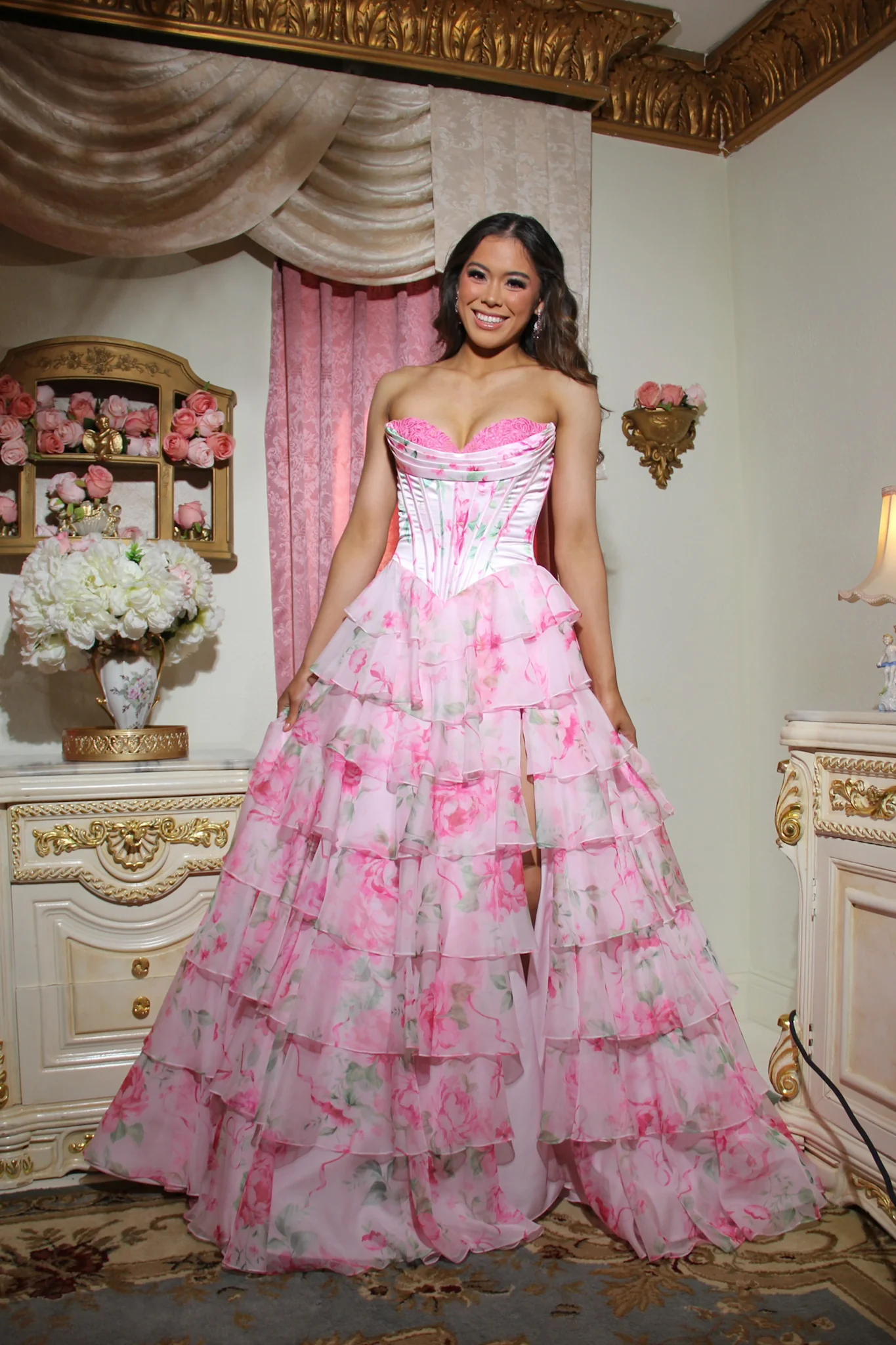 Sherri Hill Strapless Floral Corset Prom Dress 57820 - Image 4