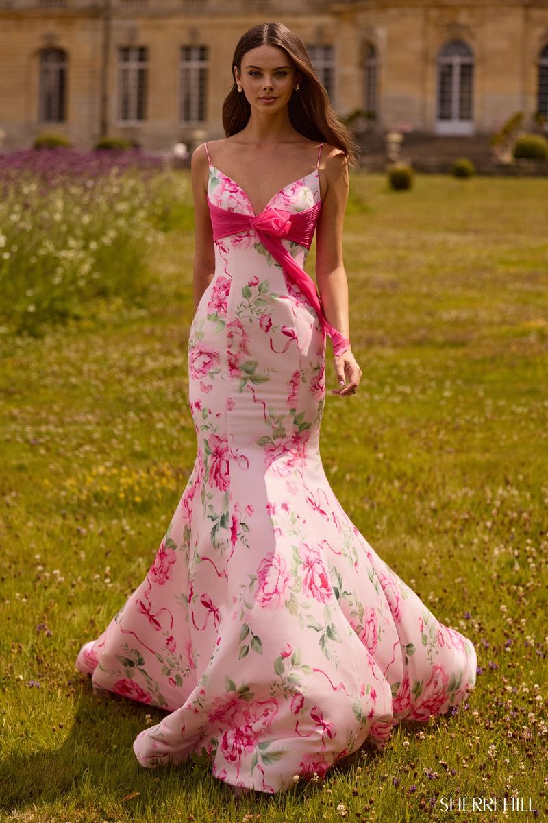Sherri Hill Floral Print Mermaid Prom Dress 57834
