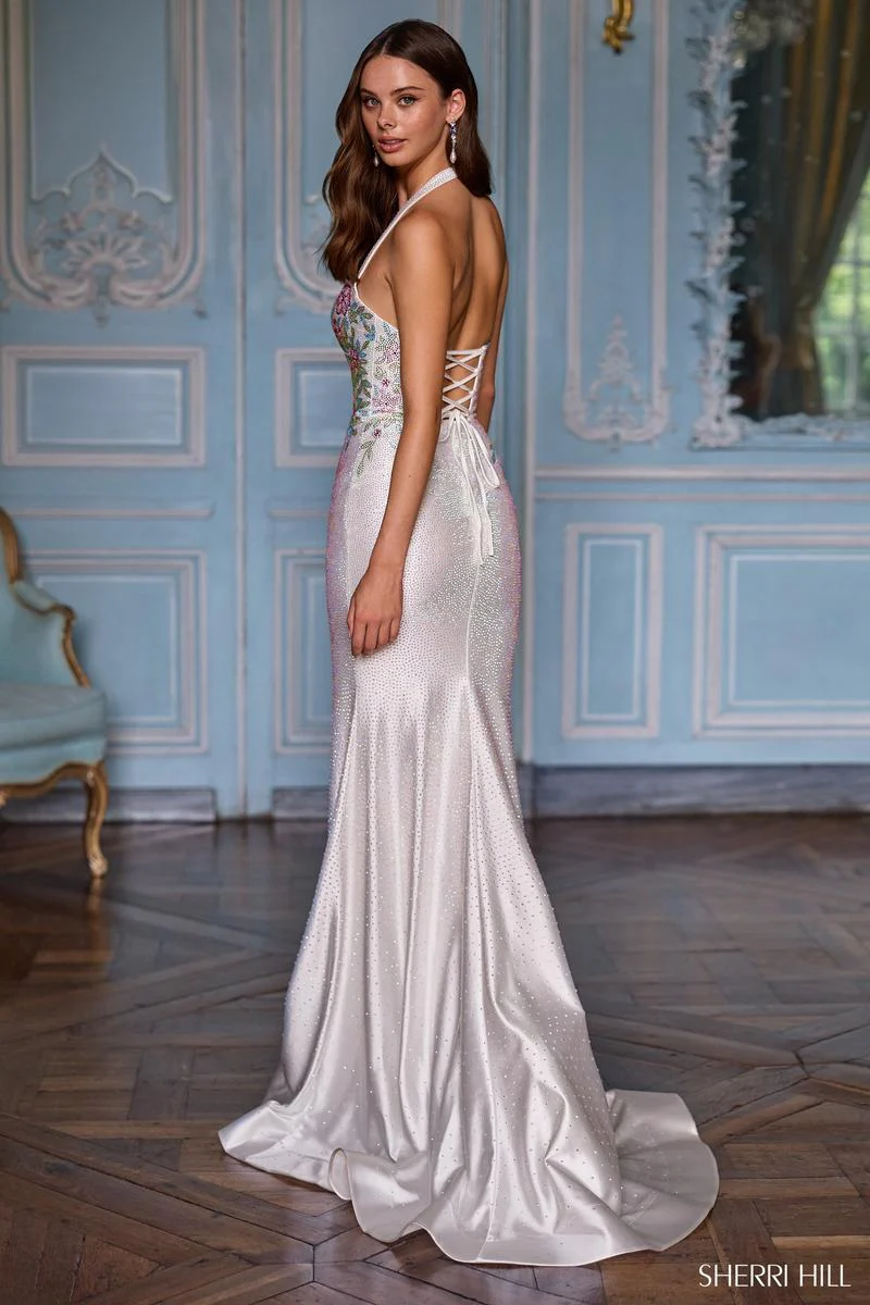 Sherri Hill Floral Halter Hot Stone Prom Dress 57843 - Image 2