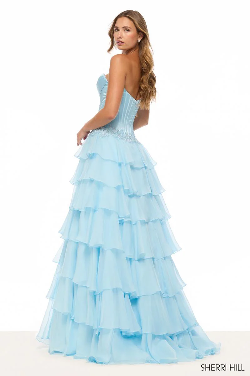 Sherri Hill Lace Detail Corset Ruffle Prom Dress 57868 - Image 4