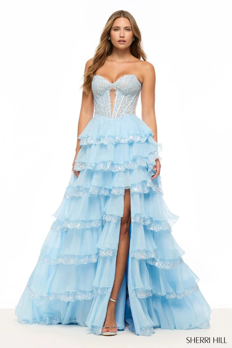 Sherri Hill Tiered Ruffle Lace Corset Prom Dress 57885 - Image 3