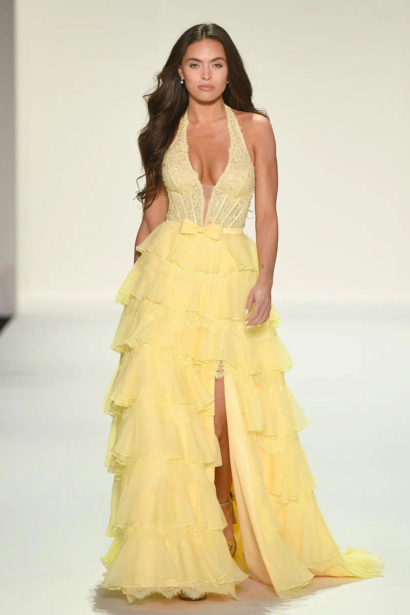 Sherri Hill Ruffle Lace Halter Prom Dress 57940