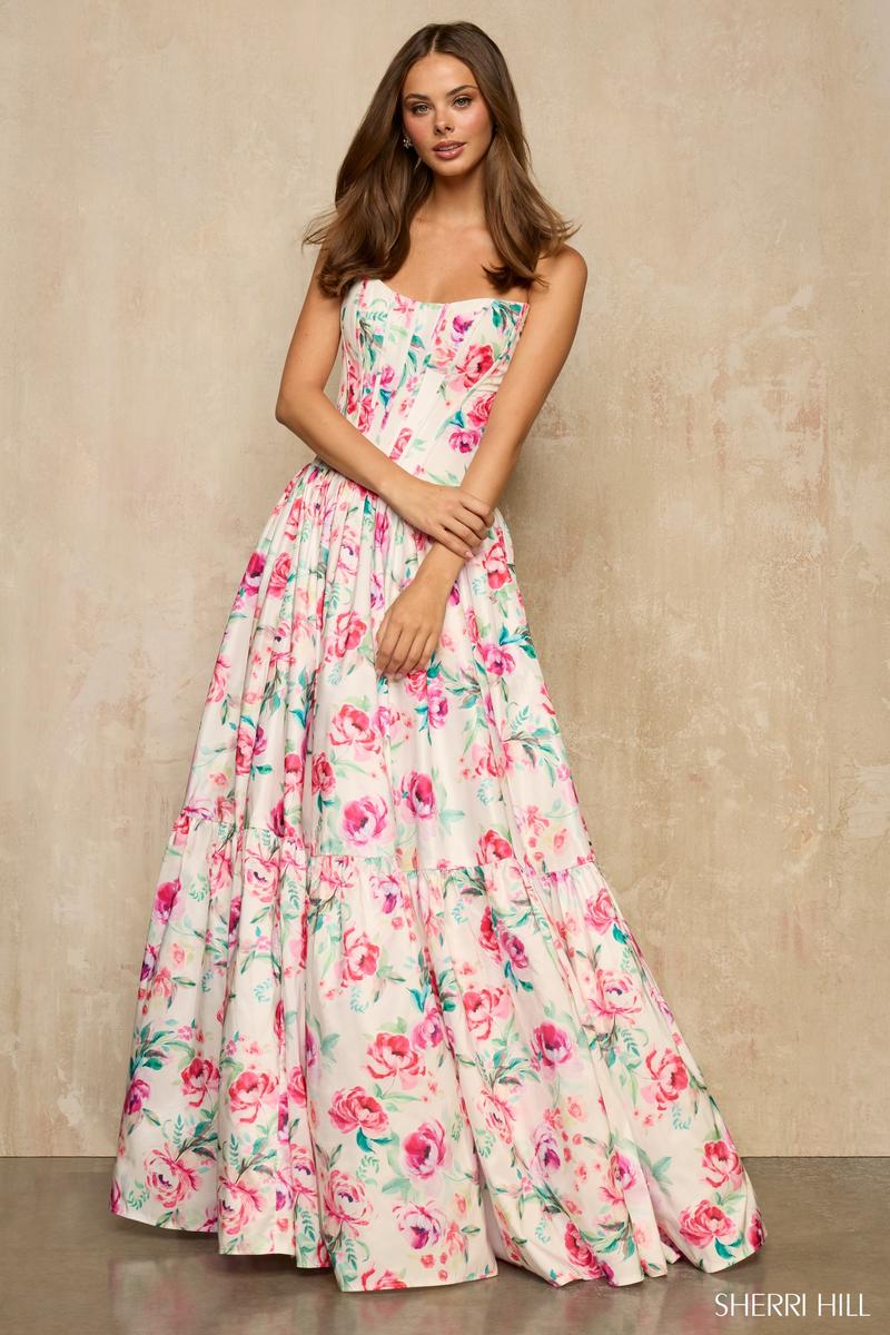Sherri Hill Strapless A-Line Floral Prom Dress 57948 - Image 3