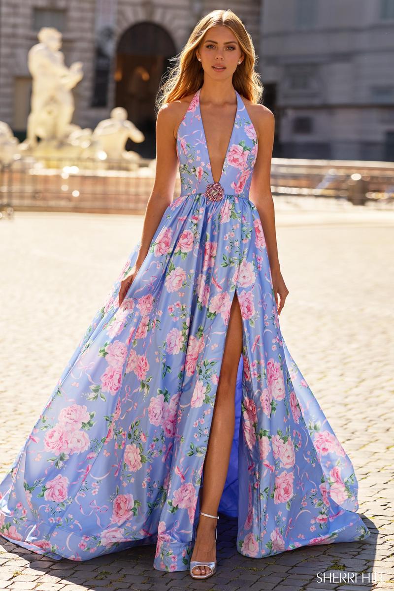 Sherri Hill Floral Halter Prom Dress 57955
