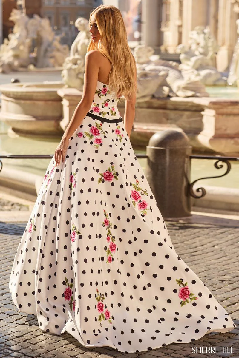 Sherri Hill Polka Dot Floral Ball Gown Dress 57980 - Image 2