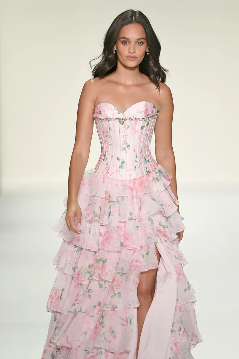 Sherri Hill Drop Waist Corset Floral Prom Dress 57996 - Image 2