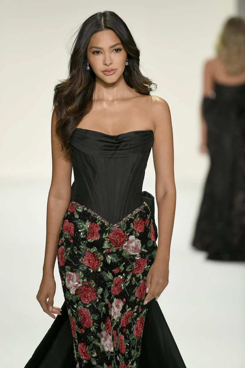 Sherri Hill Floral Print Corset Bow Prom Dress 67204 - Image 2