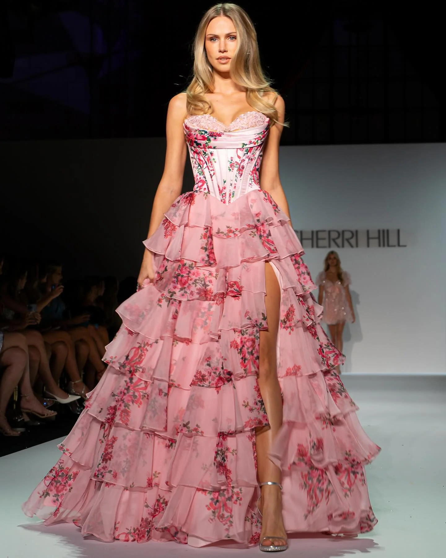 Sherri Hill Floral Print Corset Ruffle 57249