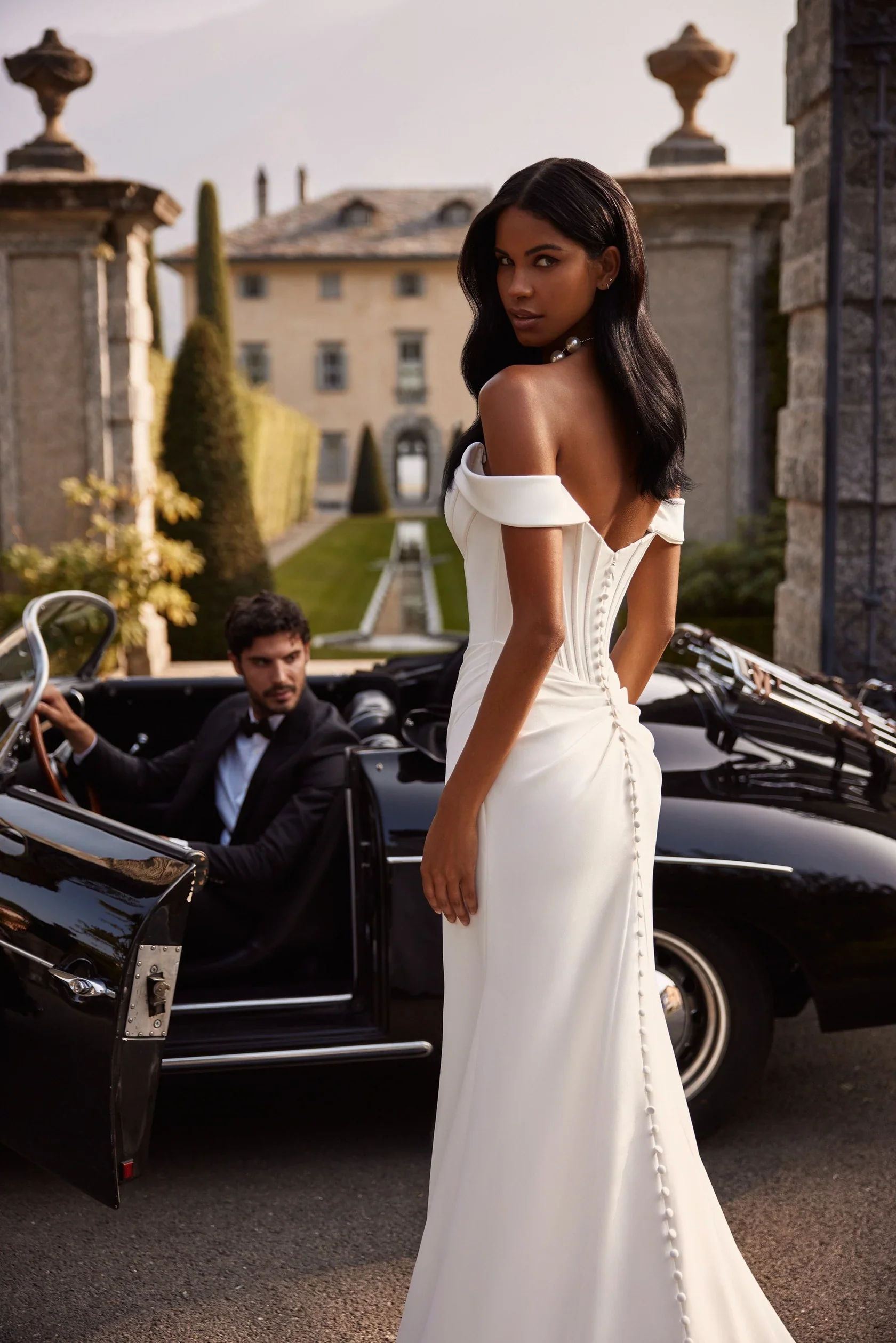 Sherri Hill Off the Shoulder Corset Bridal Gown with Slit 81129 - Image 5