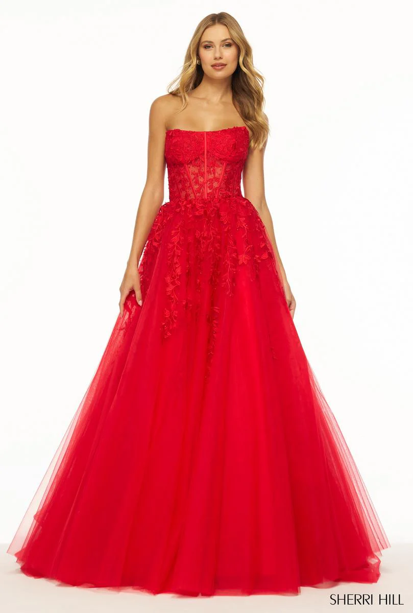 Sherri Hill Strapless Lace Prom Dress 55993 - Image 4