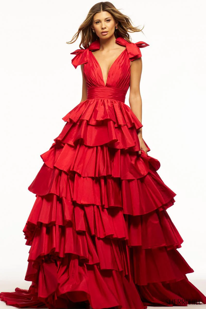 Sherri Hill Taffeta Ruffle Ball Gown 56035 - Image 3