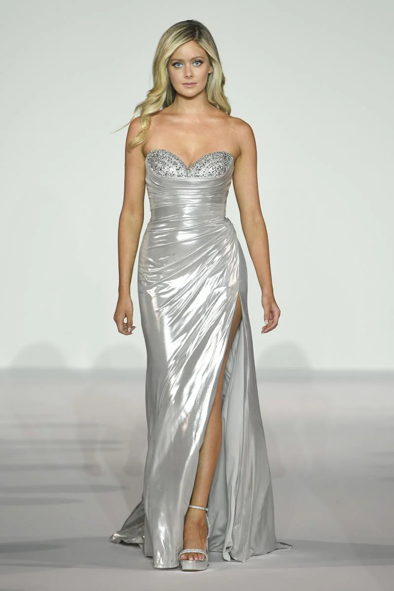 Sherri Hill Metallic Lamé Long Prom Dress 56061 - Image 6
