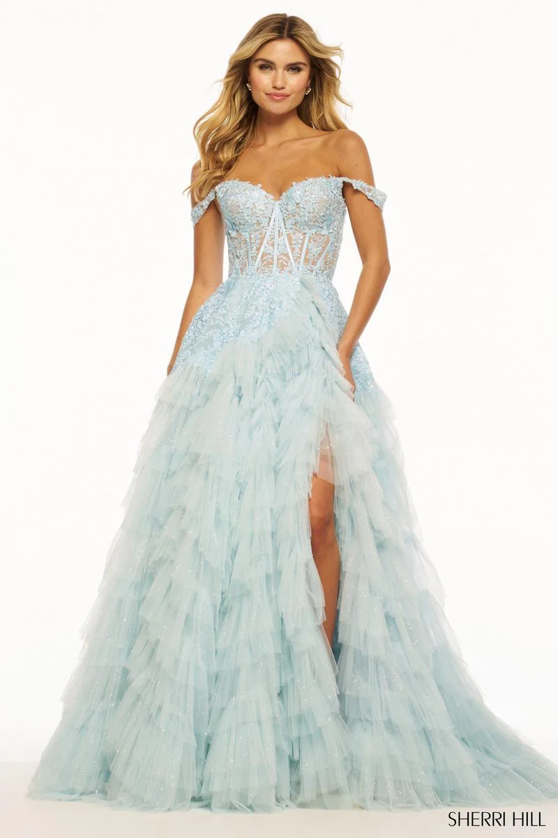 Sherri Hill Ruffle Corset Ball Gown 56070 - Image 3