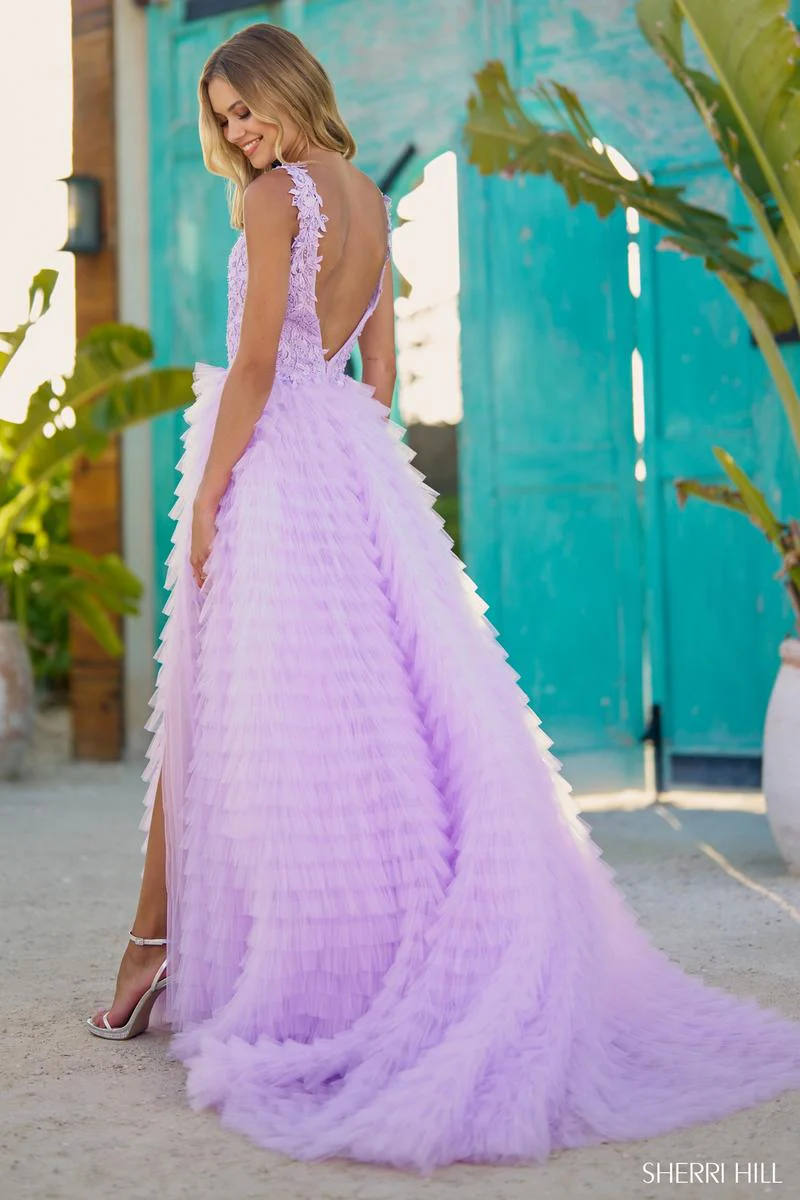 Sherri Hill Sleeveless Ruffle Tulle Ballgown Dress 56086 - Image 2