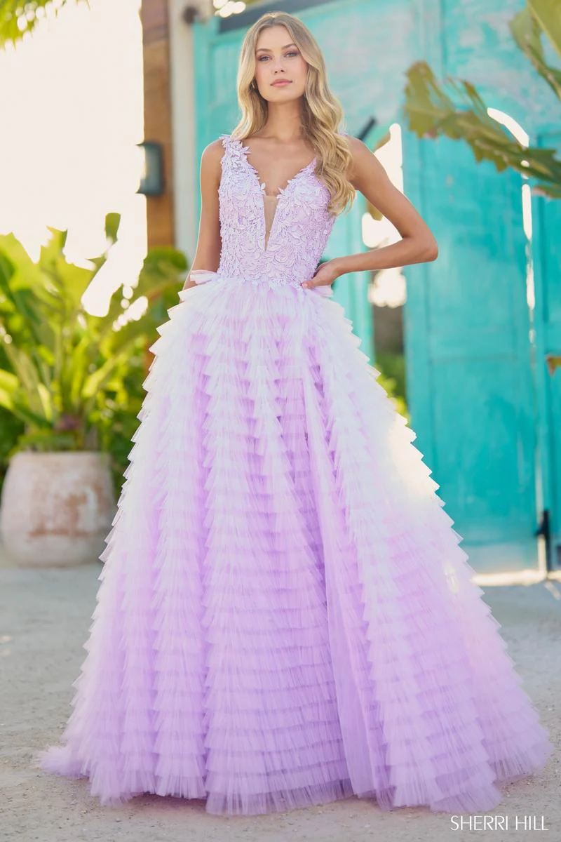 Sherri Hill Sleeveless Ruffle Tulle Ballgown Dress 56086 - Image 5