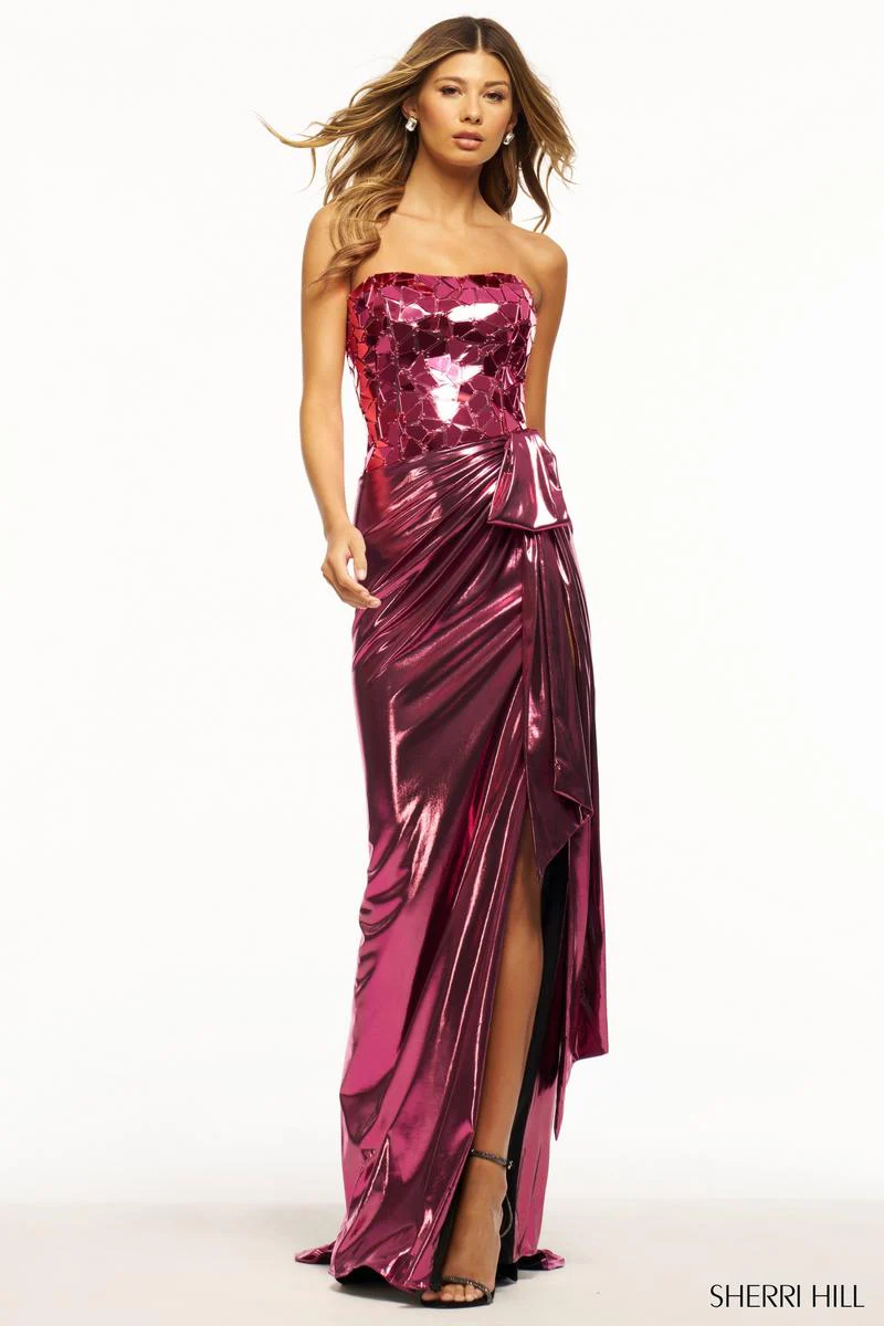 Sherri Hill Strapless Cut Glass Metallic Prom Dress 56094 - Image 3