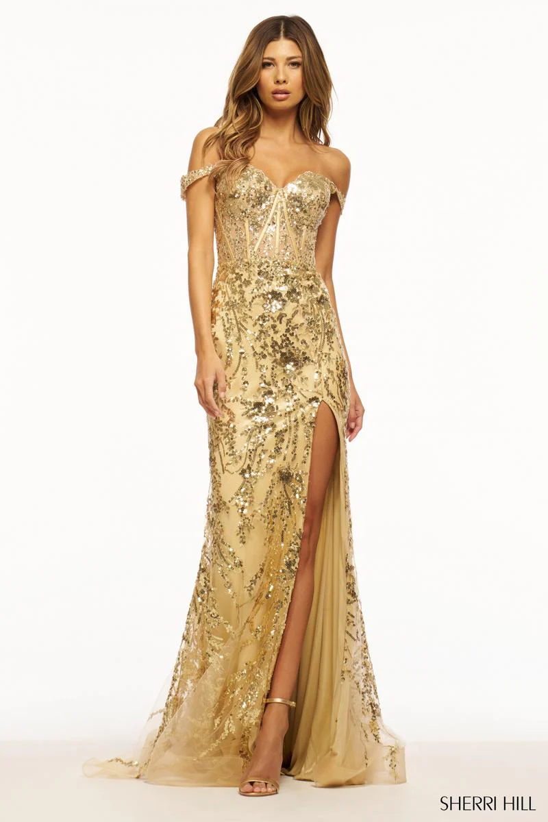 Sherri Hill Sequined Lace Straight Prom Dress 56101 - Image 4