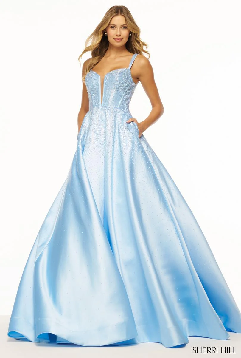 Sherri Hill Mikado Hot Fix Stone Ball Gown Prom Dress 56106 - Image 3