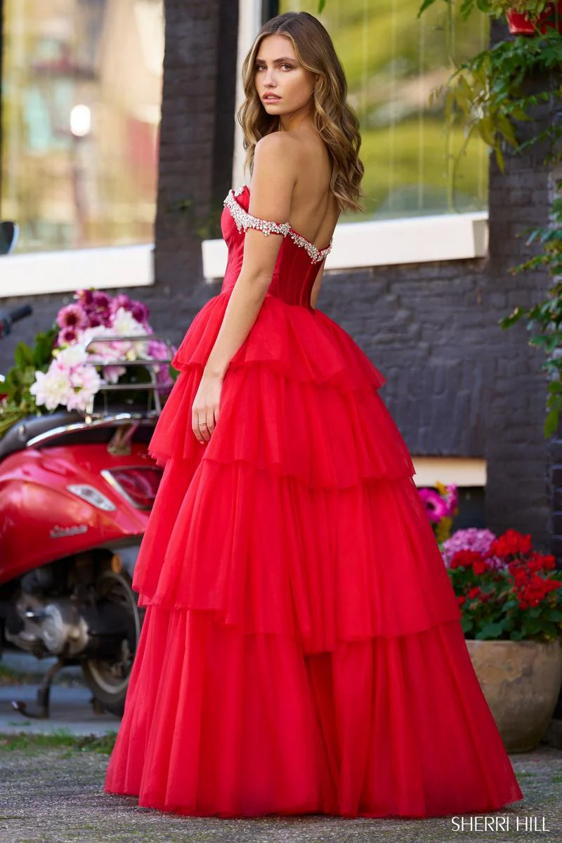 Sherri Hill One Shoulder Ruffle Prom Dress 56147 - Image 2