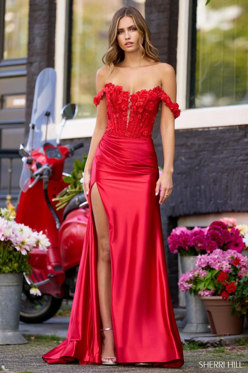 Sherri Hill Floral Corset Satin Prom Dress 56176 - Image 2