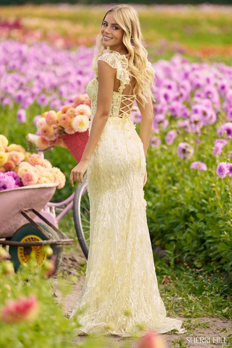 Sherri Hill Fitted Sequin Lace Ruffle Strap Prom Dress 56209 - Image 2