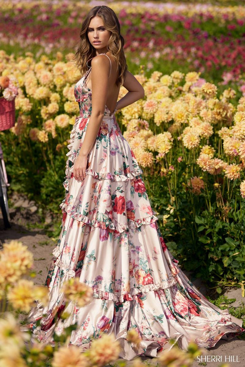 Sherri Hill Floral Satin Prom Dress 56256 - Image 2