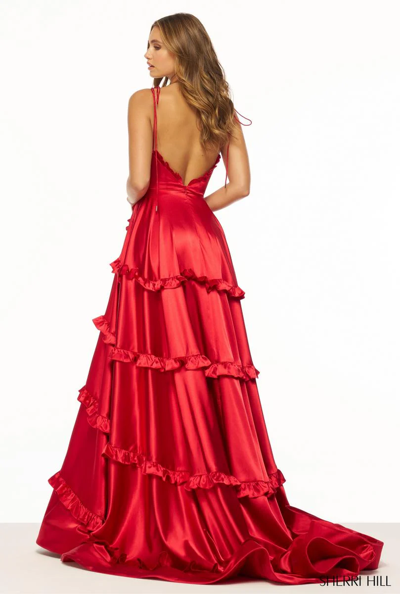 Sherri Hill Satin Ruffle Prom Dress 56353 - Image 2