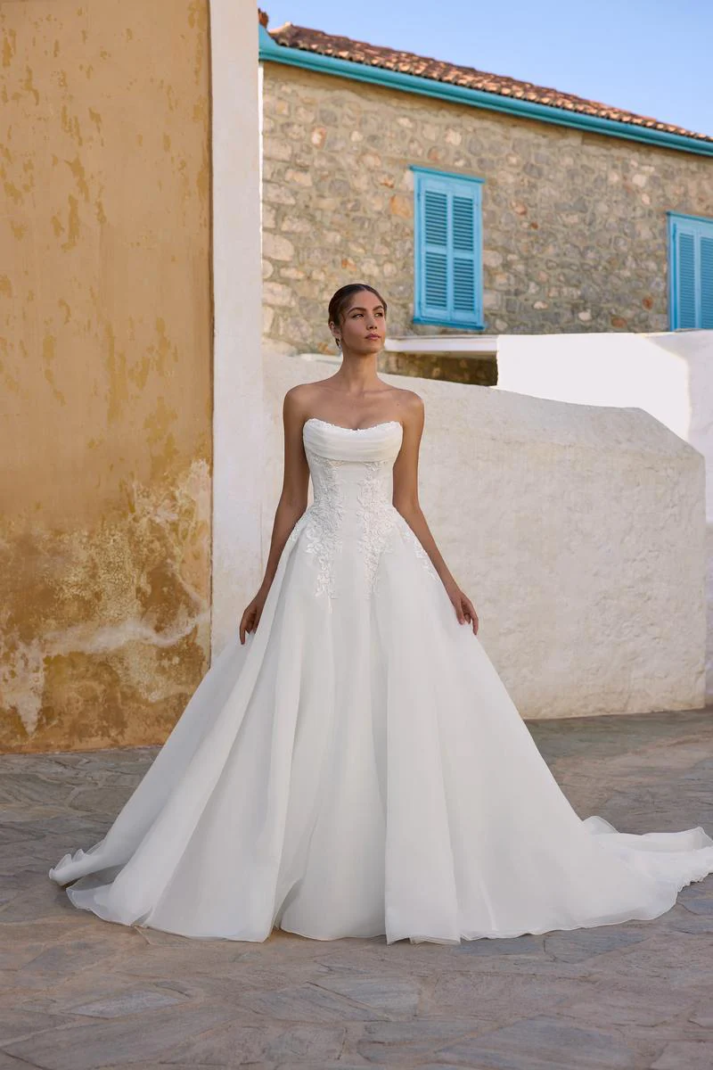 Sophia Tolli "Joy" Strapless Drop Waist Organza Bridal Gown