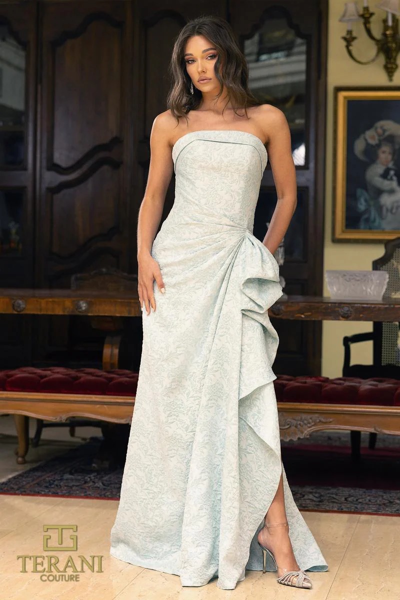 Terani Couture Strapless Brocade Evening Dress 241E2525 - Image 11