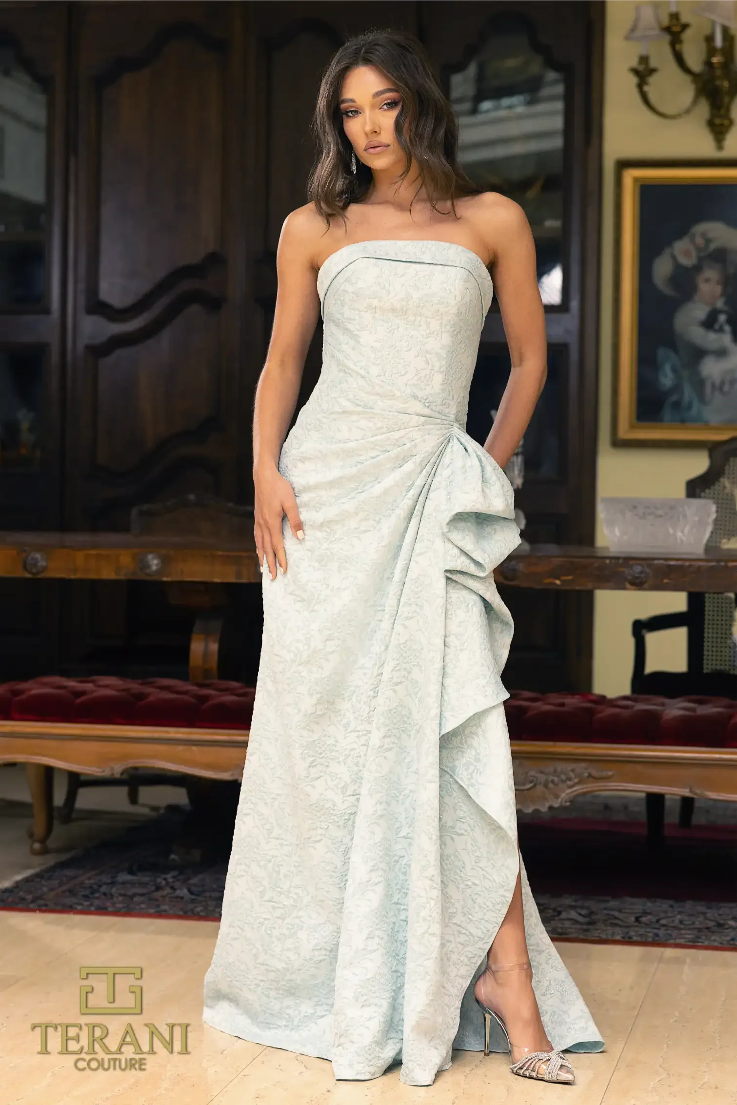 Terani Couture Strapless Brocade Evening Dress 241E2525 - Image 5