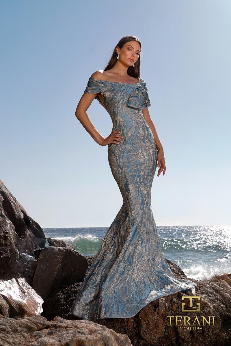 Terani Brocade Bodycon Long Evening Dress 252M5520