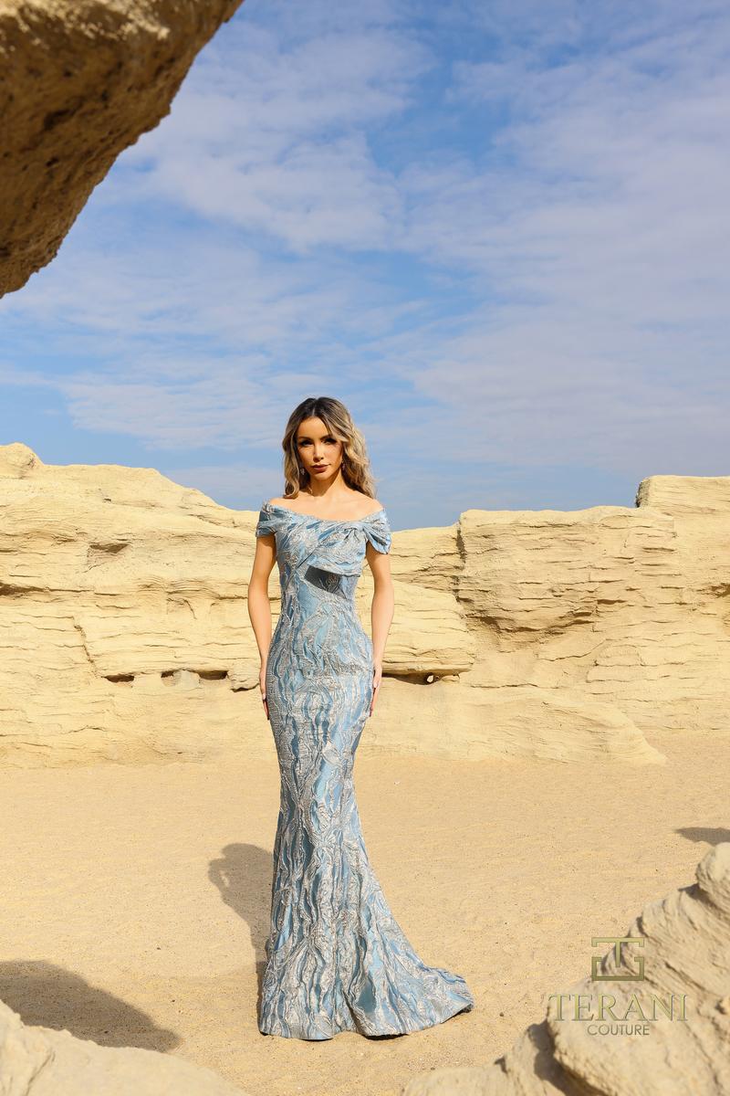 Terani Brocade Bodycon Long Evening Dress 252M5520 - Image 3