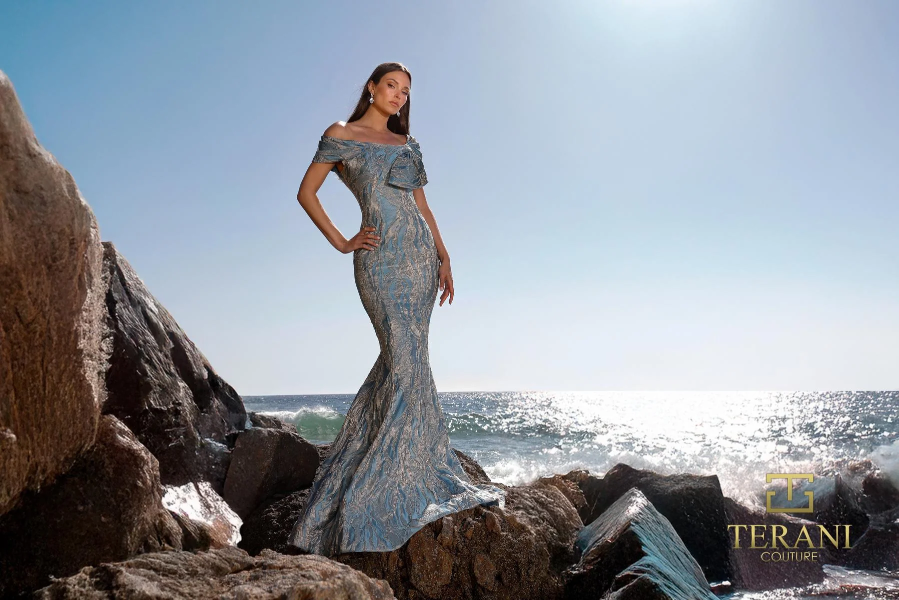 Terani Brocade Bodycon Long Evening Dress 252M5520 - Image 8